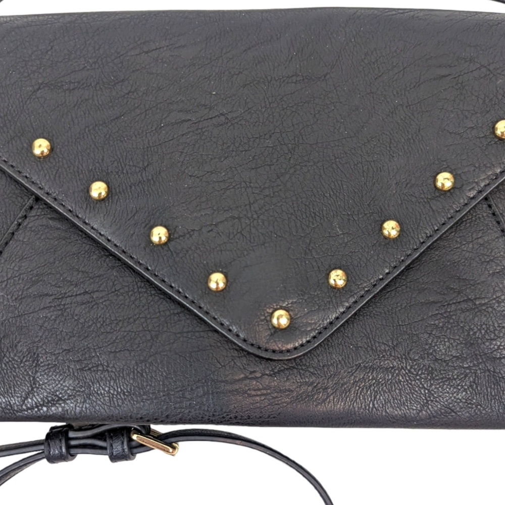 INC International Concepts Vegan Leather Crossbody Purse Black Gold Studded - Picture 2 of 9